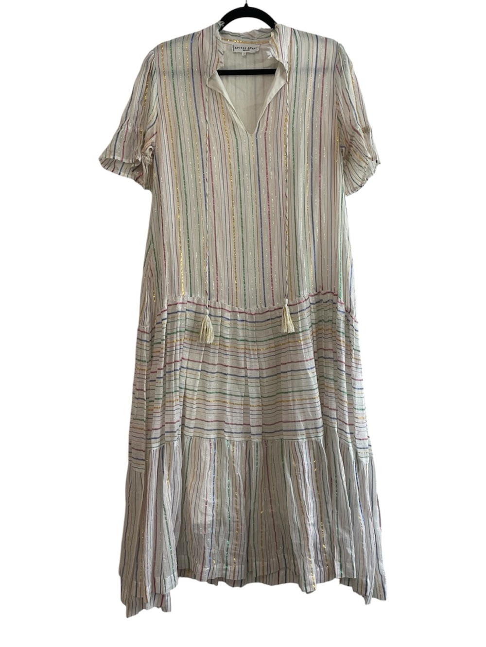 Apiece Apart Metallic Striped White Cotton Maxi Dress, Oversized Size 4
